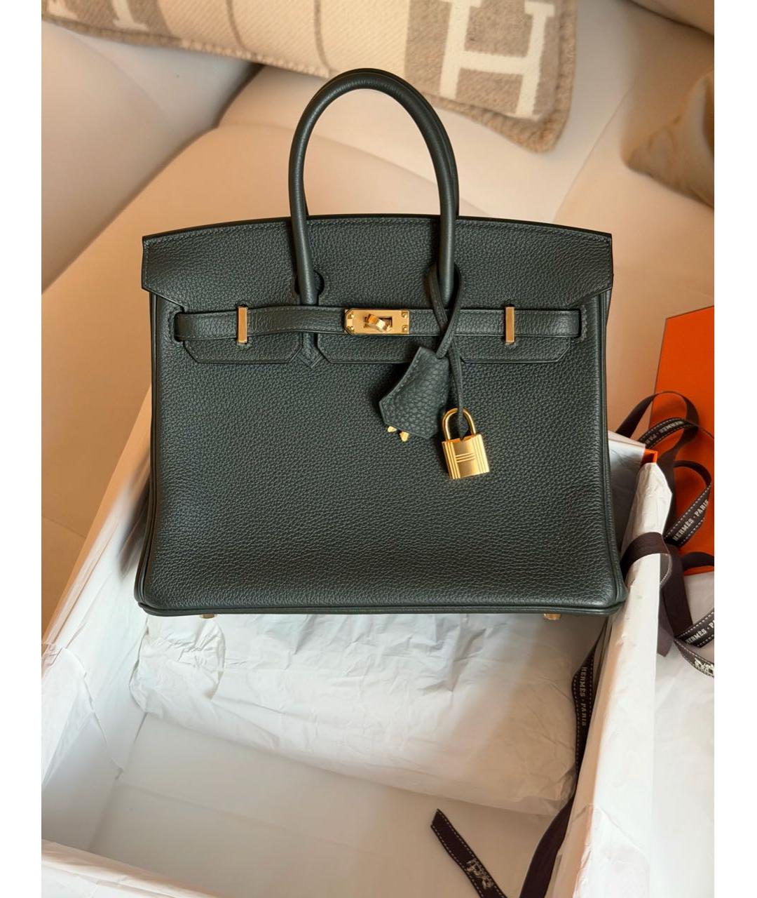 HERMES Зеленая кожаная сумка с короткими ручками, фото 2