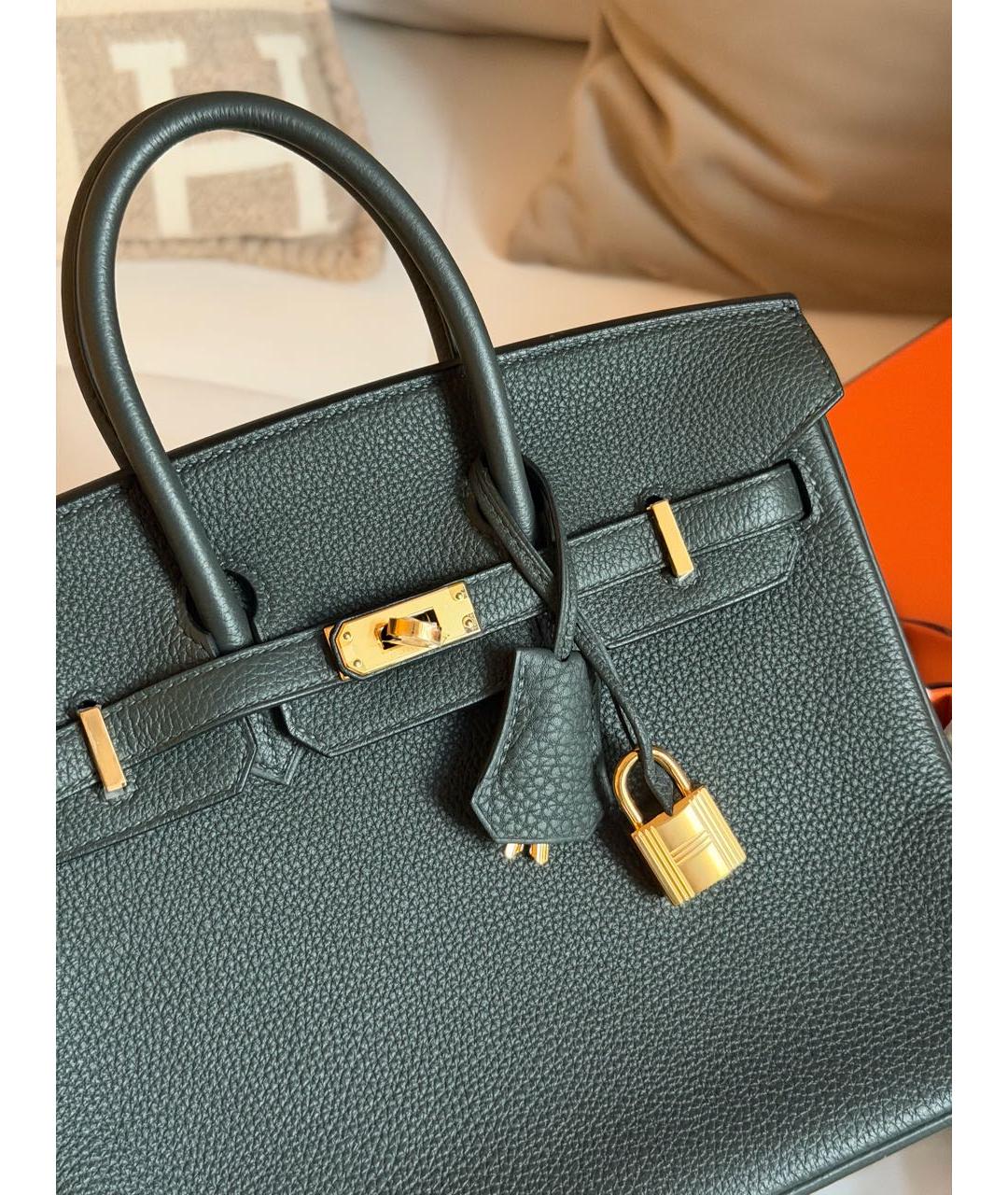 HERMES Зеленая кожаная сумка с короткими ручками, фото 4