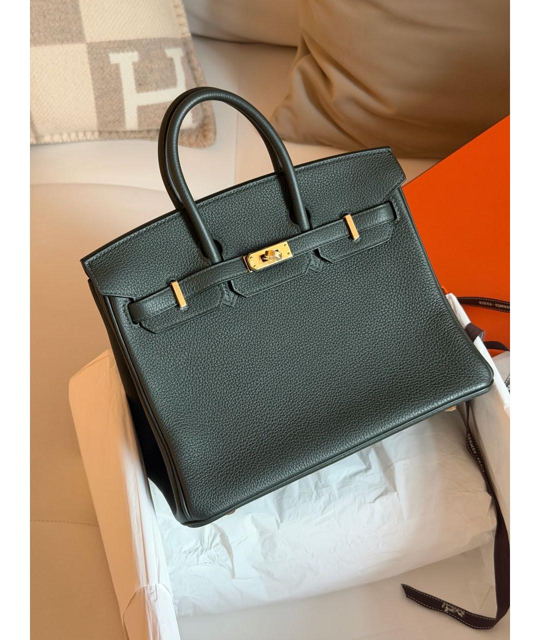 HERMES Зеленая кожаная сумка с короткими ручками, фото 3