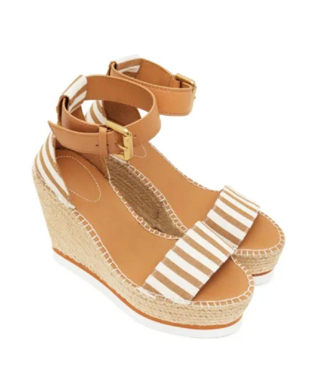 SEE BY CHLOE Бежевые текстильные босоножки, фото 4