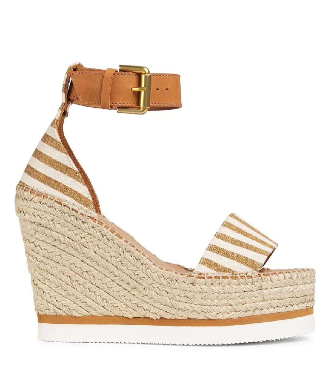 SEE BY CHLOE Бежевые текстильные босоножки, фото 6