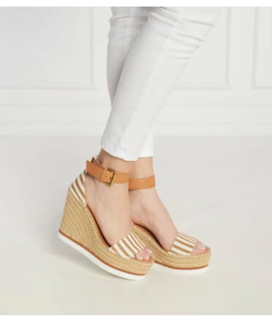 SEE BY CHLOE Бежевые текстильные босоножки, фото 3