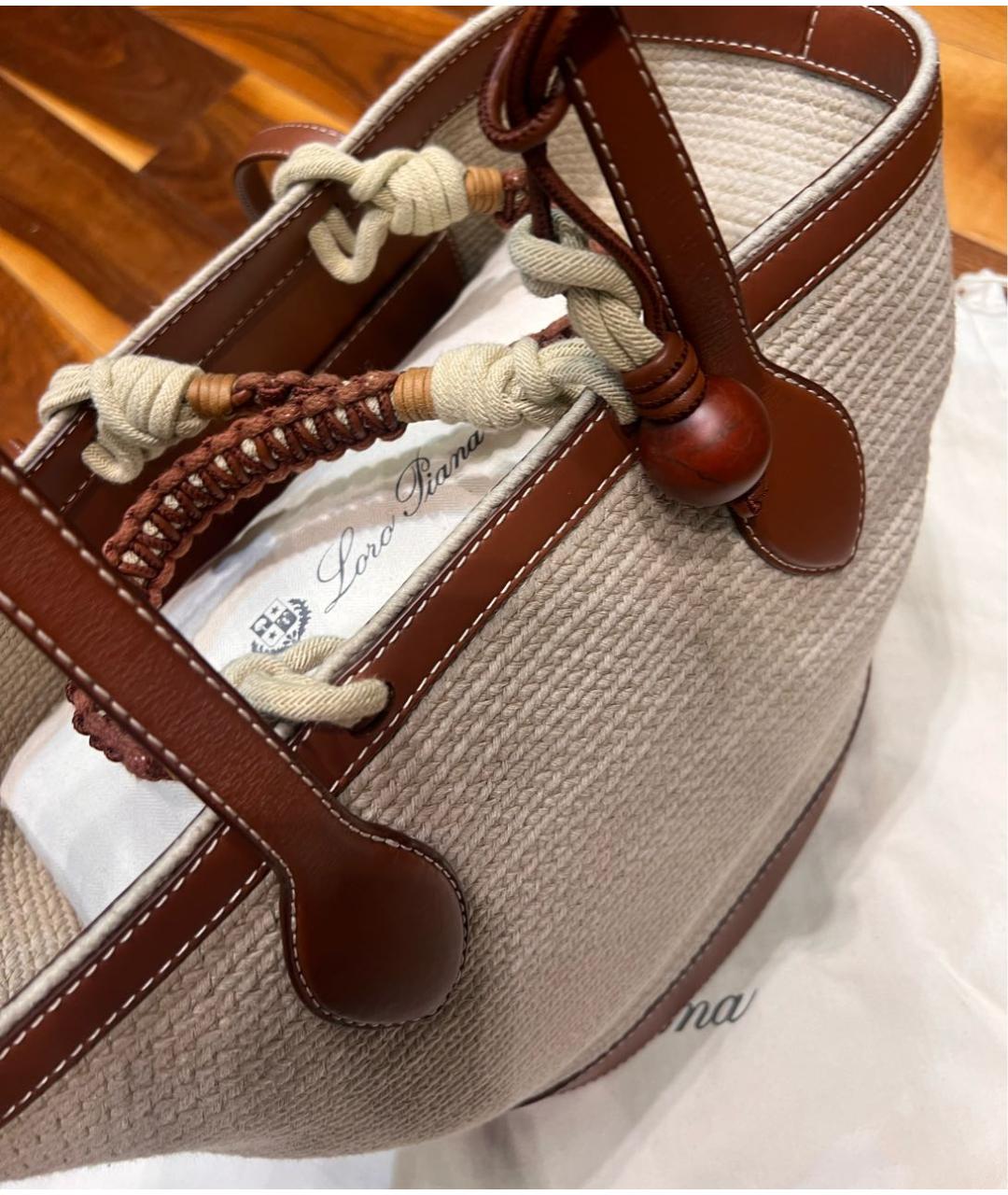 LORO PIANA Бежевая пелетеная пляжная сумка, фото 2