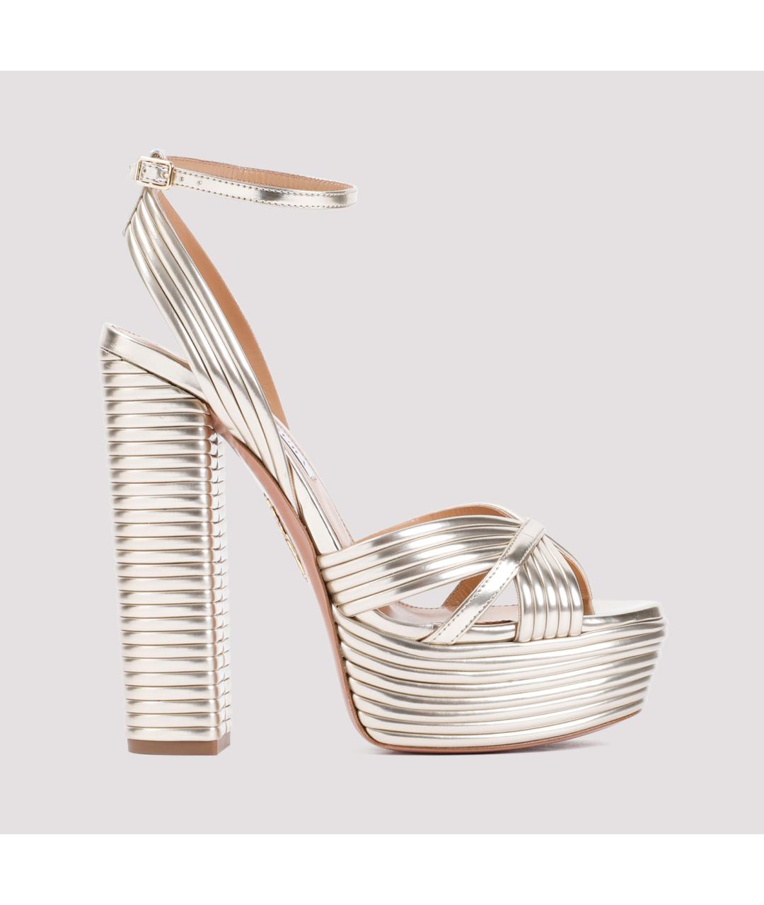 AQUAZZURA Золотые кожаные сандалии, фото 2