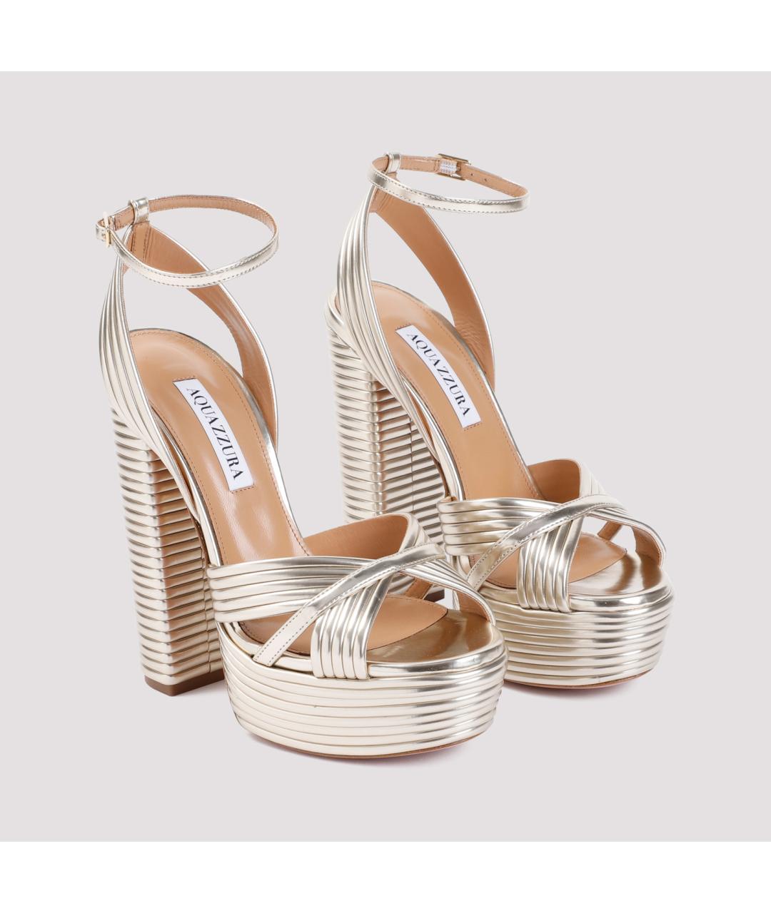 AQUAZZURA Золотые кожаные сандалии, фото 4