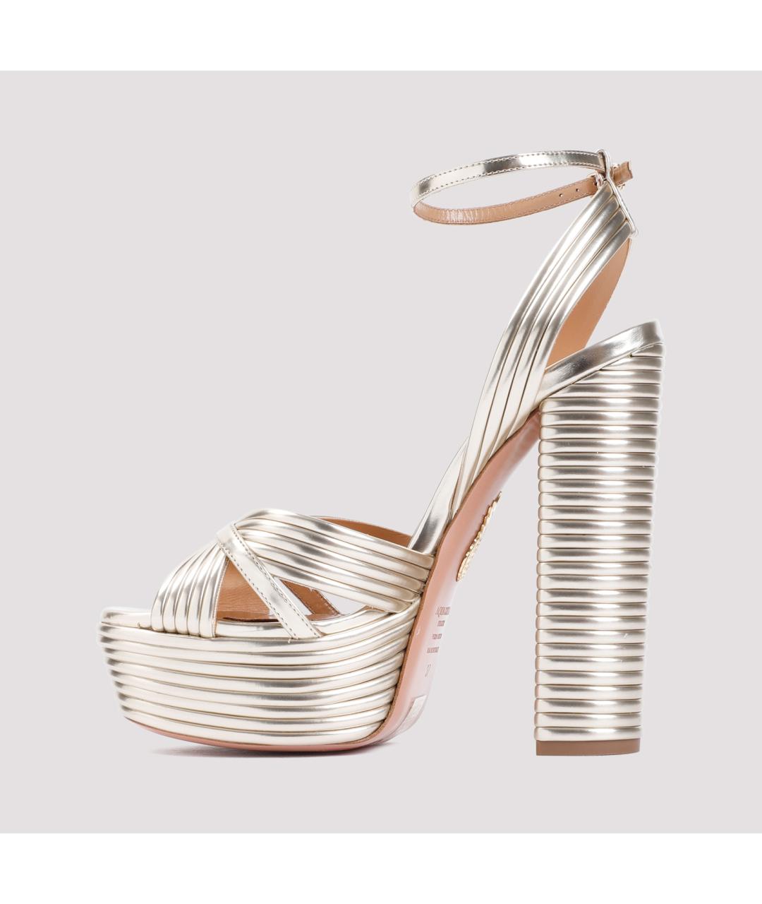 AQUAZZURA Золотые кожаные сандалии, фото 3