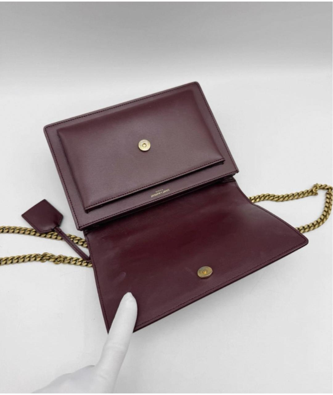 SAINT LAURENT Бордовая кожаная сумка через плечо, фото 4