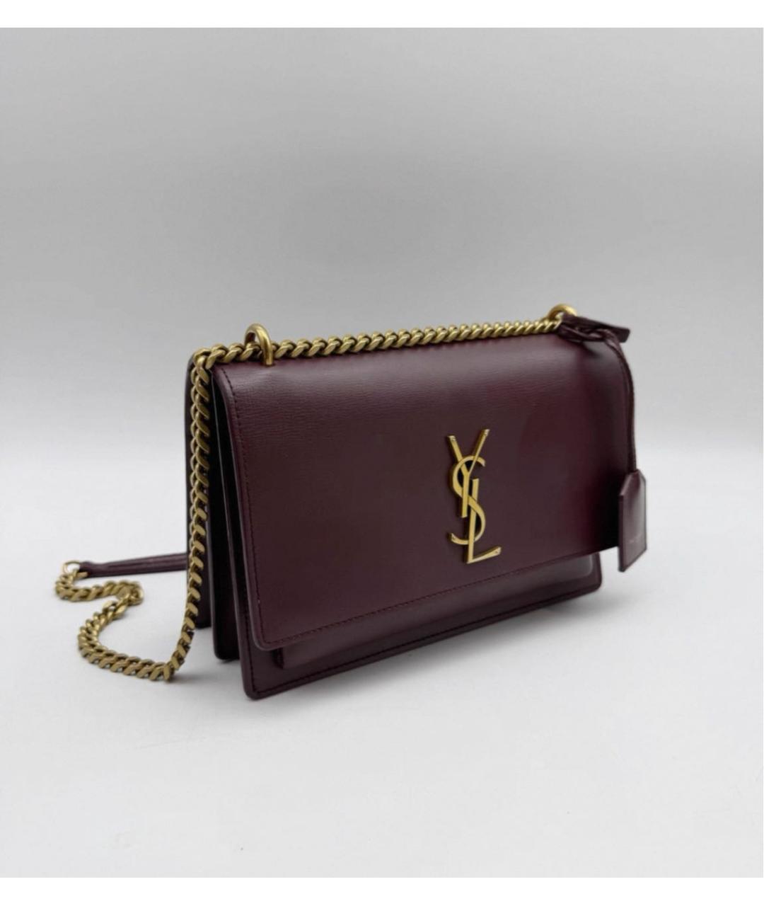 SAINT LAURENT Бордовая кожаная сумка через плечо, фото 2