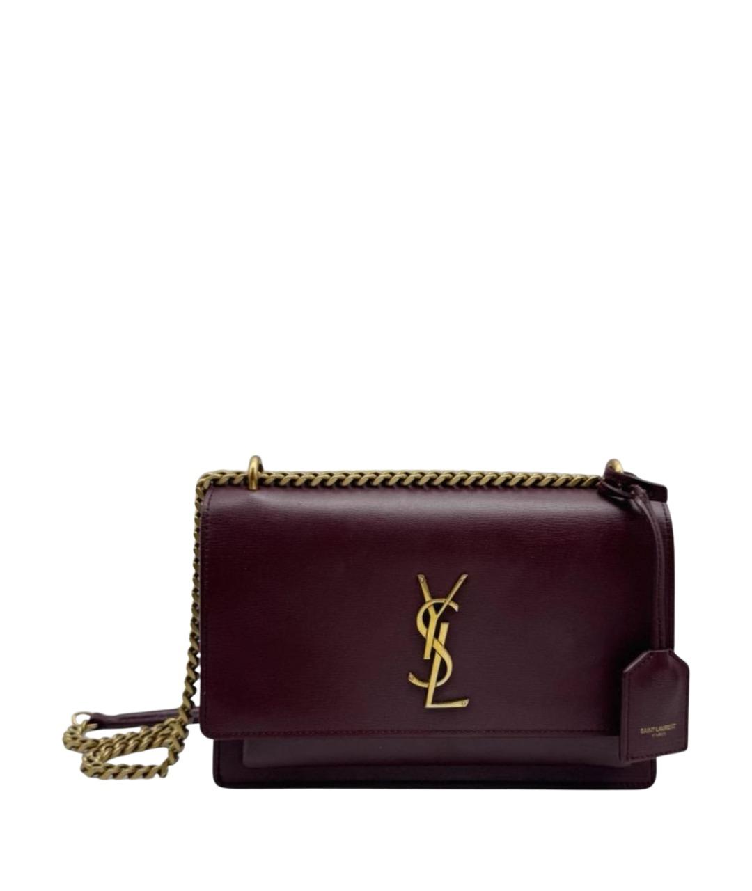 SAINT LAURENT Бордовая кожаная сумка через плечо, фото 1