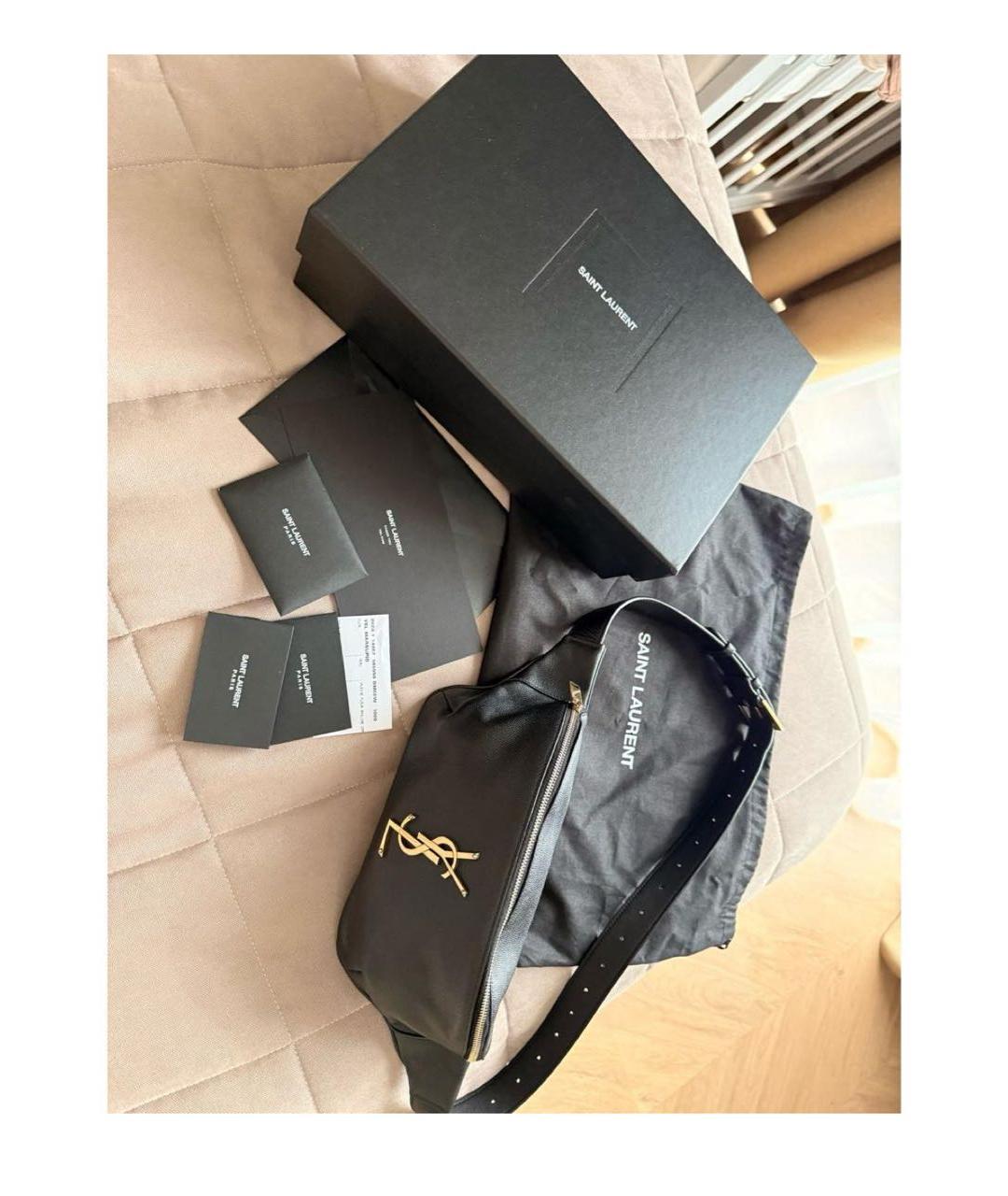 SAINT LAURENT Черная кожаная поясная сумка, фото 5