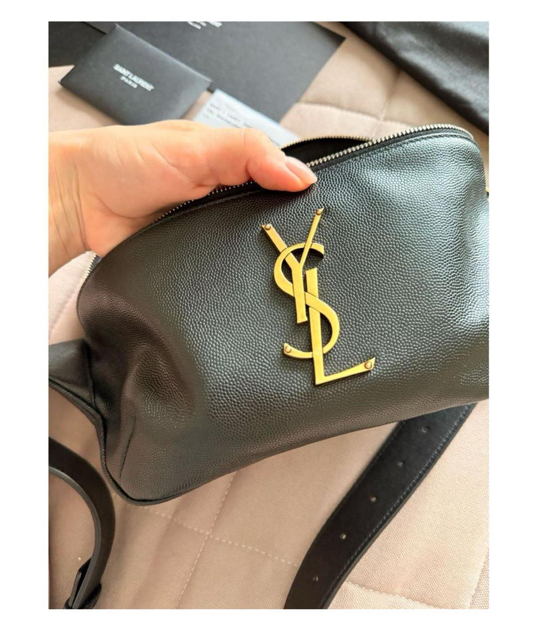 SAINT LAURENT Черная кожаная поясная сумка, фото 2