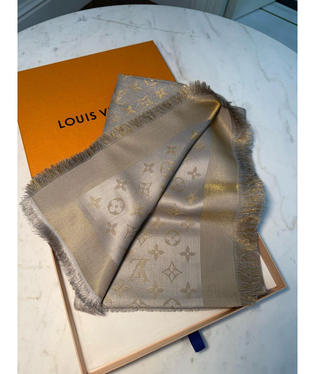 LOUIS VUITTON Серый шерстяной платок, фото 4