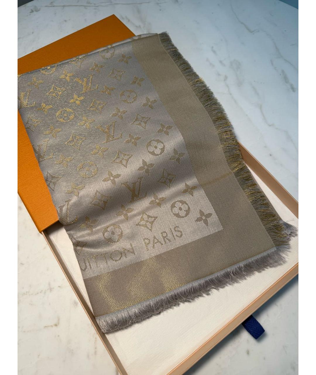 LOUIS VUITTON Серый шерстяной платок, фото 7