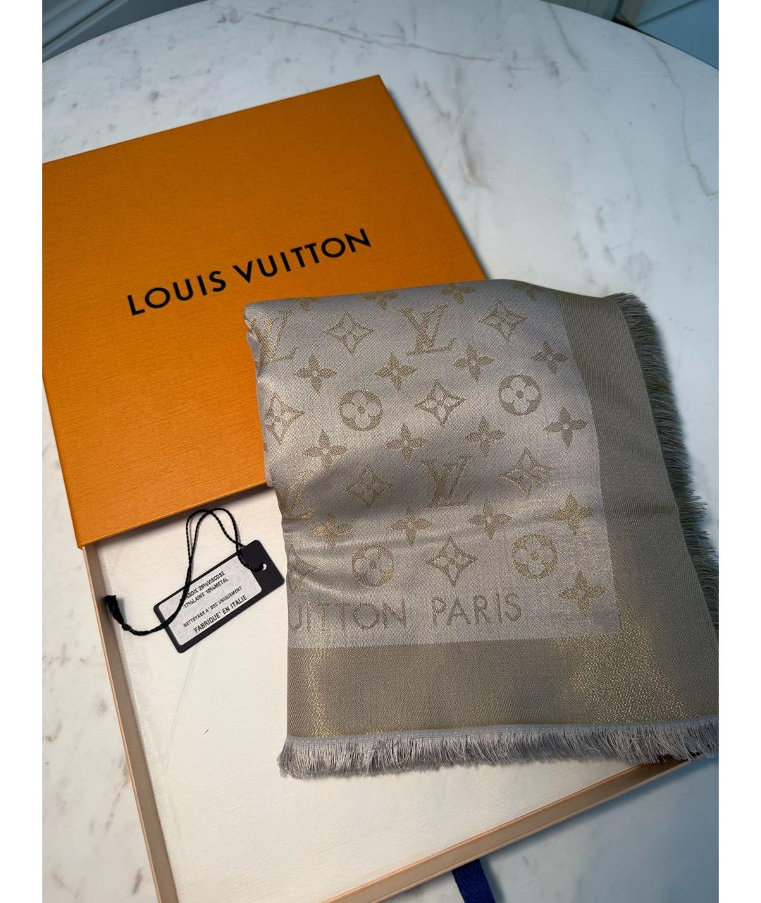 LOUIS VUITTON Серый шерстяной платок, фото 5