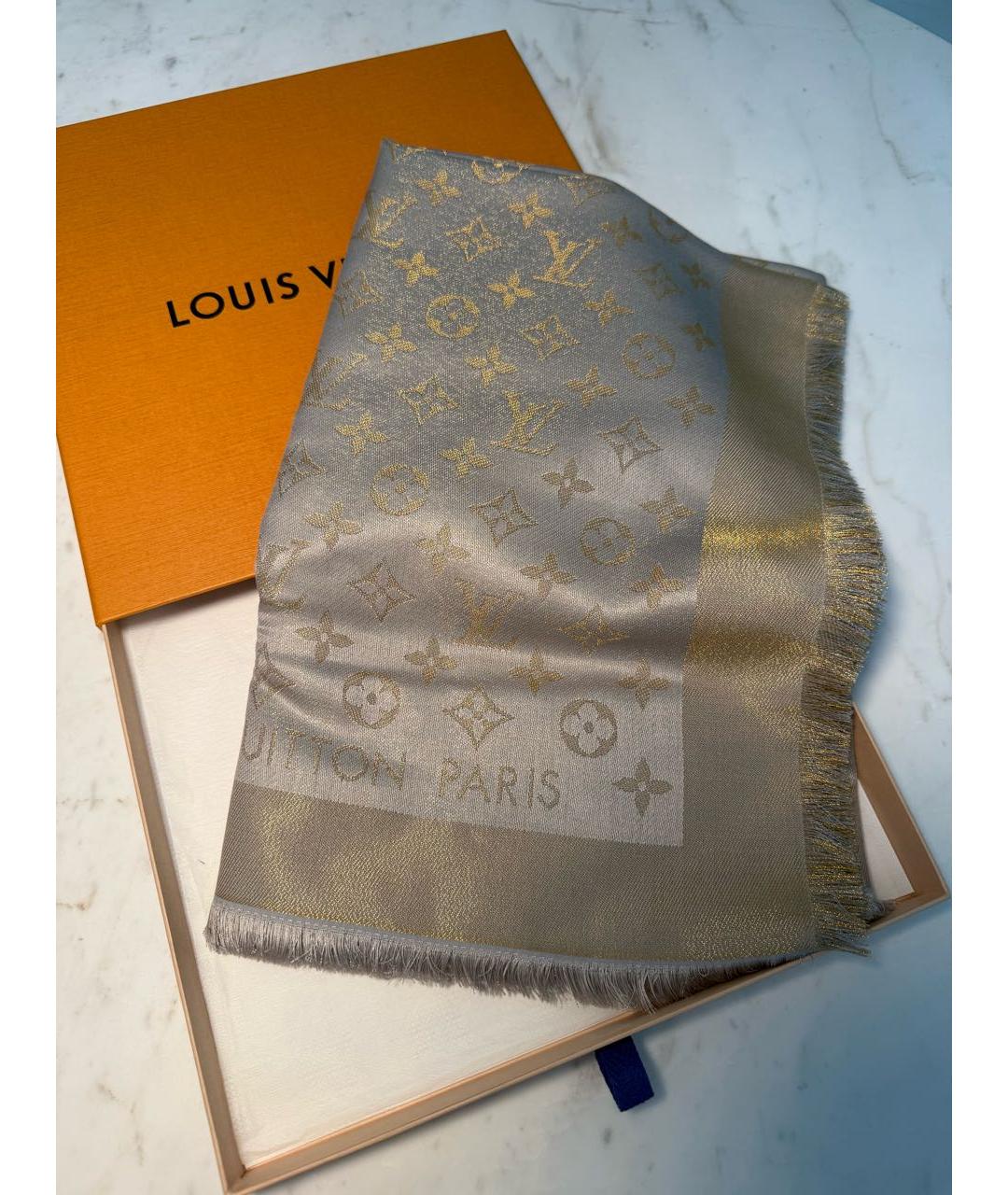 LOUIS VUITTON Серый шерстяной платок, фото 6