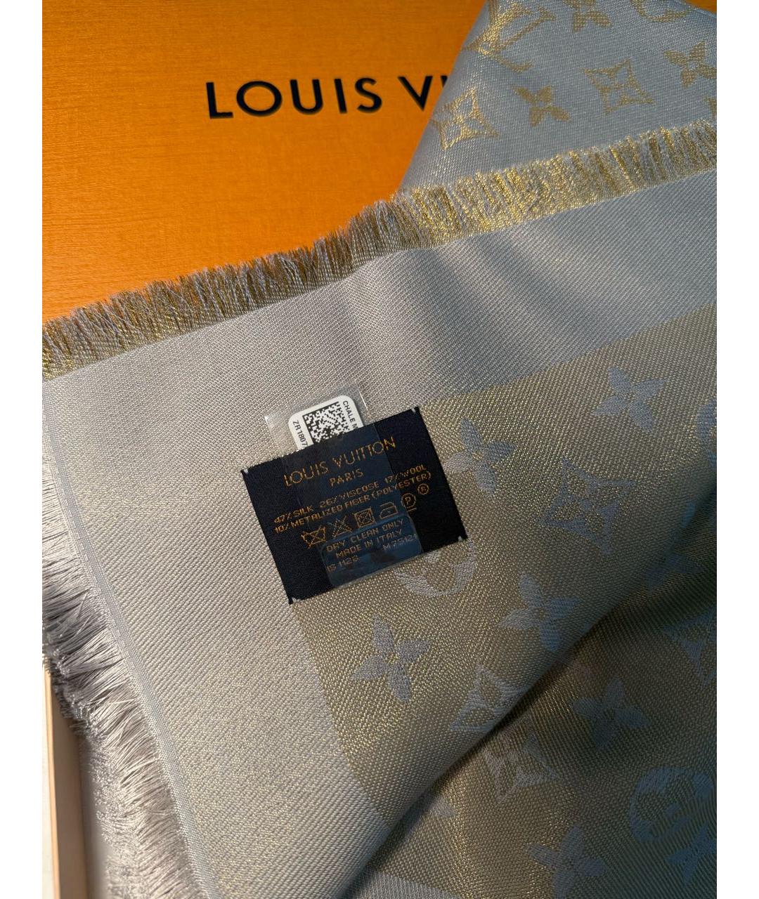 LOUIS VUITTON Серый шерстяной платок, фото 2