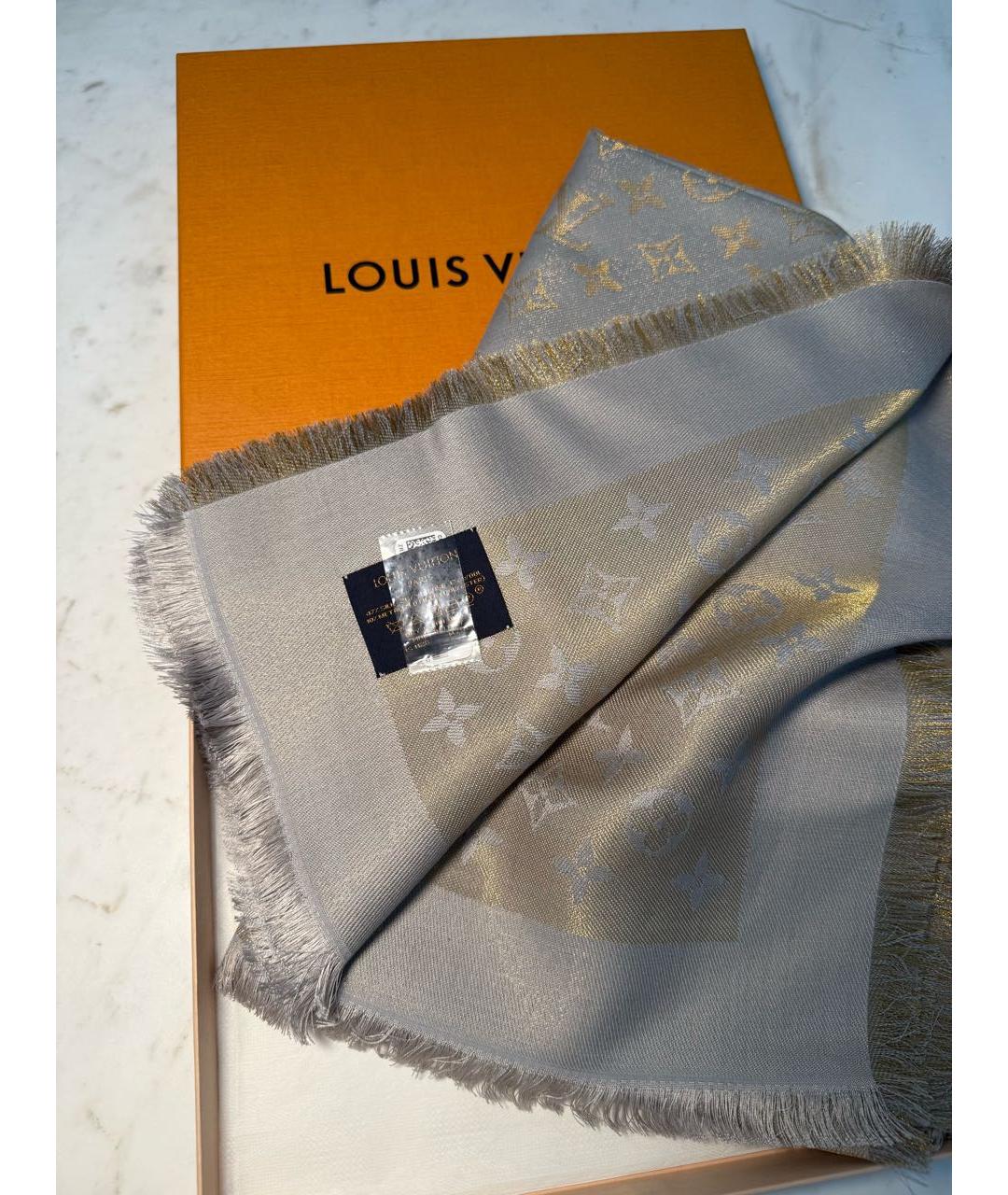 LOUIS VUITTON Серый шерстяной платок, фото 3