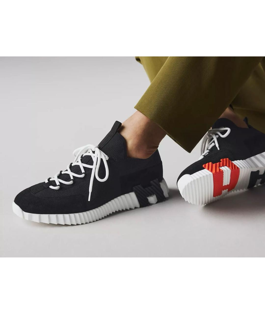 HERMES Черные текстильные низкие кроссовки / кеды, фото 2