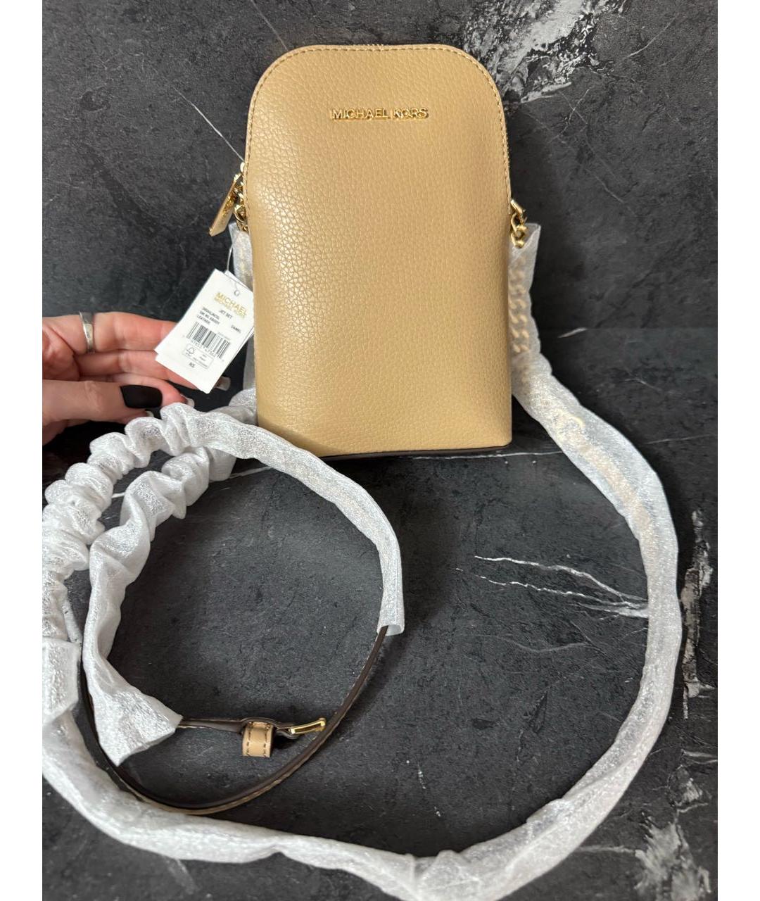 MICHAEL KORS Бежевая кожаная сумка тоут, фото 9