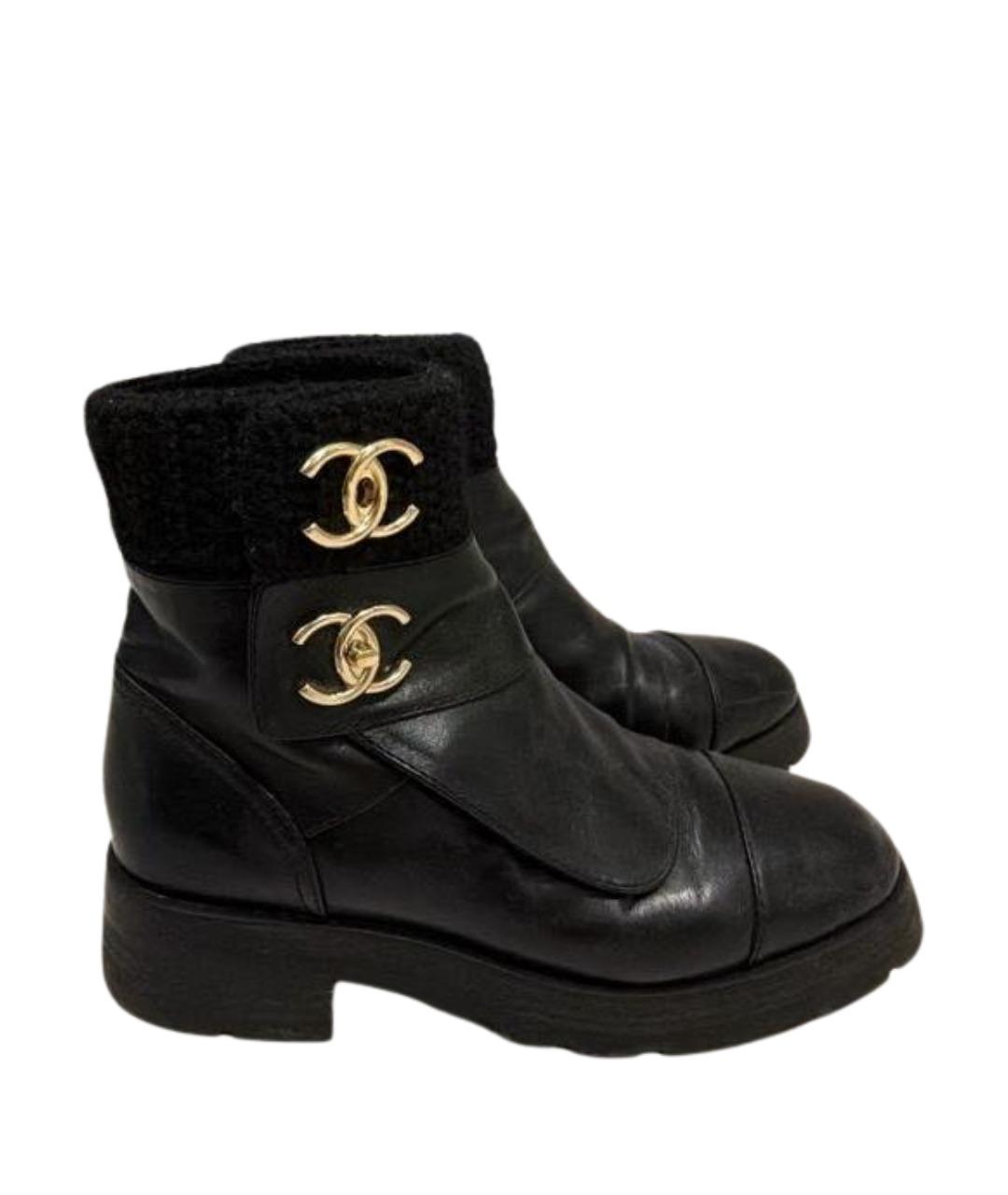 CHANEL Черные кожаные ботинки, фото 1