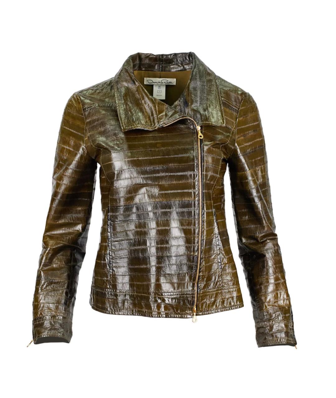 OSCAR DE LA RENTA Хаки кожаная куртка, фото 1