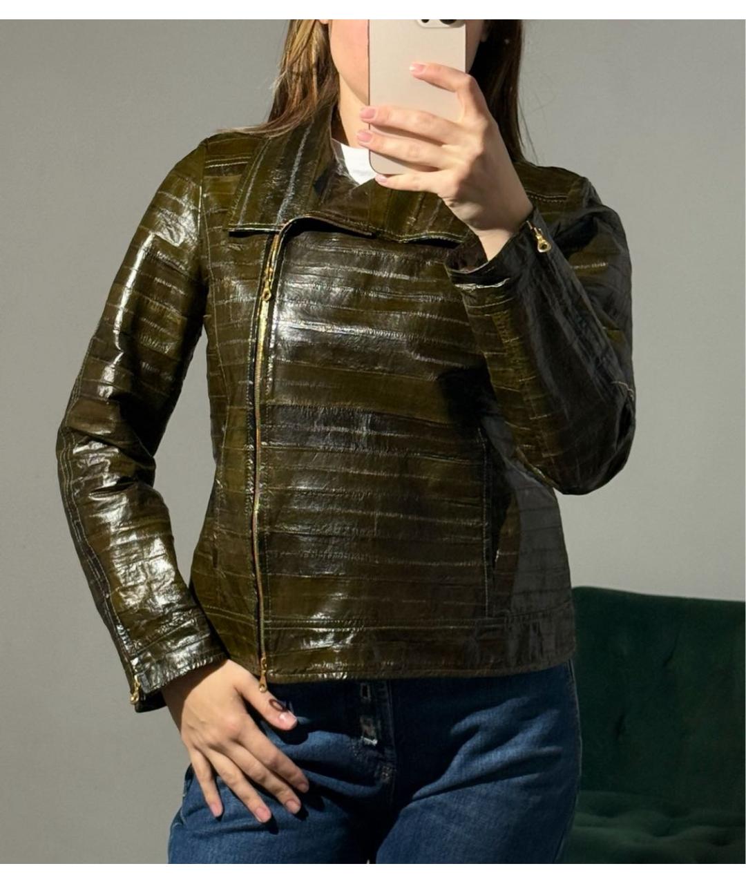 OSCAR DE LA RENTA Хаки кожаная куртка, фото 6