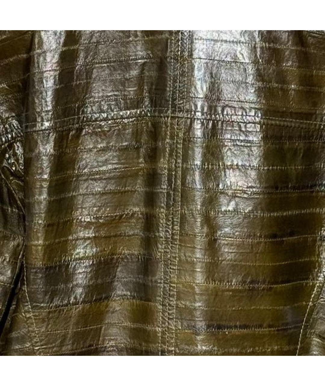 OSCAR DE LA RENTA Хаки кожаная куртка, фото 4