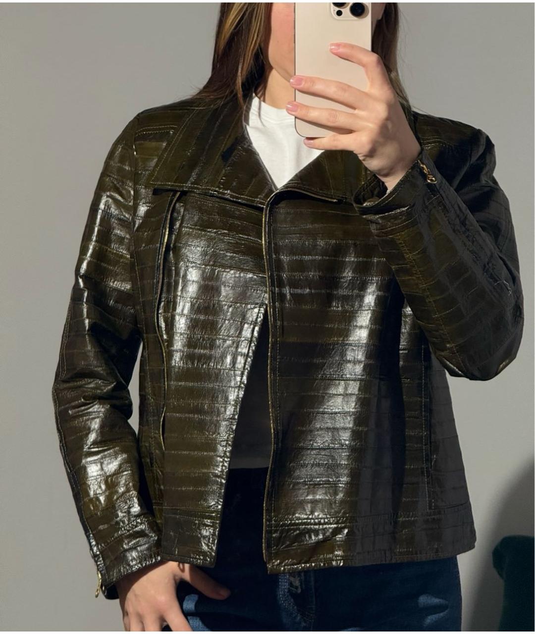 OSCAR DE LA RENTA Хаки кожаная куртка, фото 5