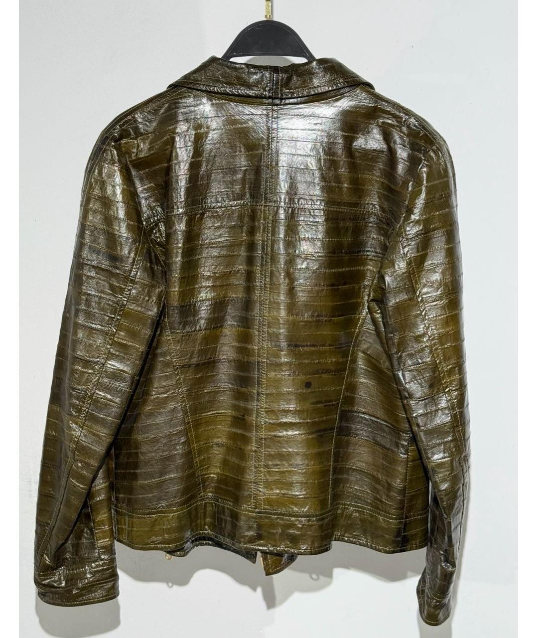 OSCAR DE LA RENTA Хаки кожаная куртка, фото 2