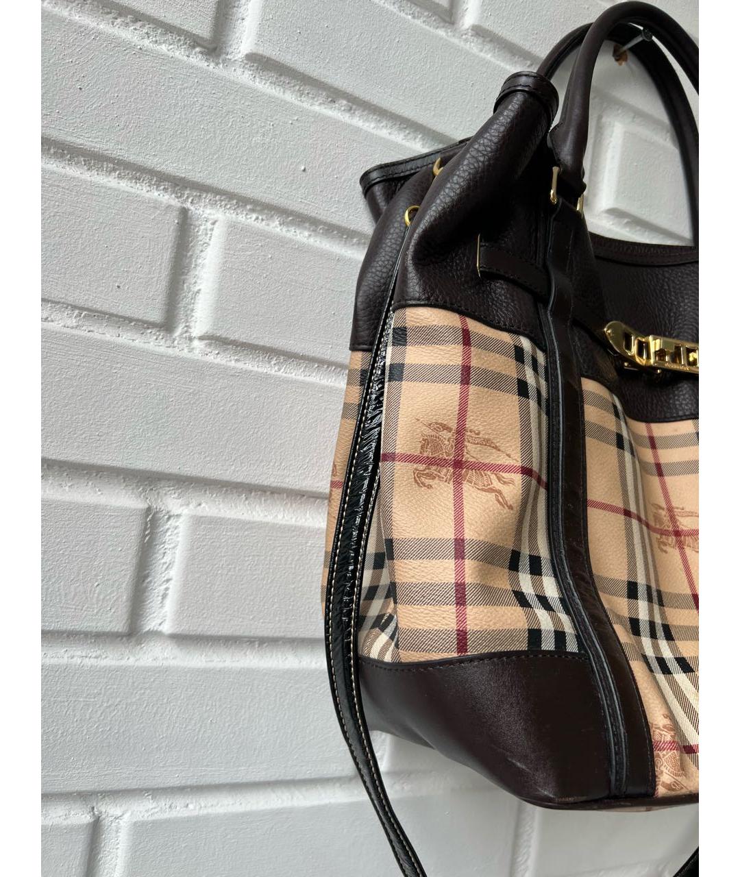 BURBERRY Коричневая кожаная сумка с короткими ручками, фото 5