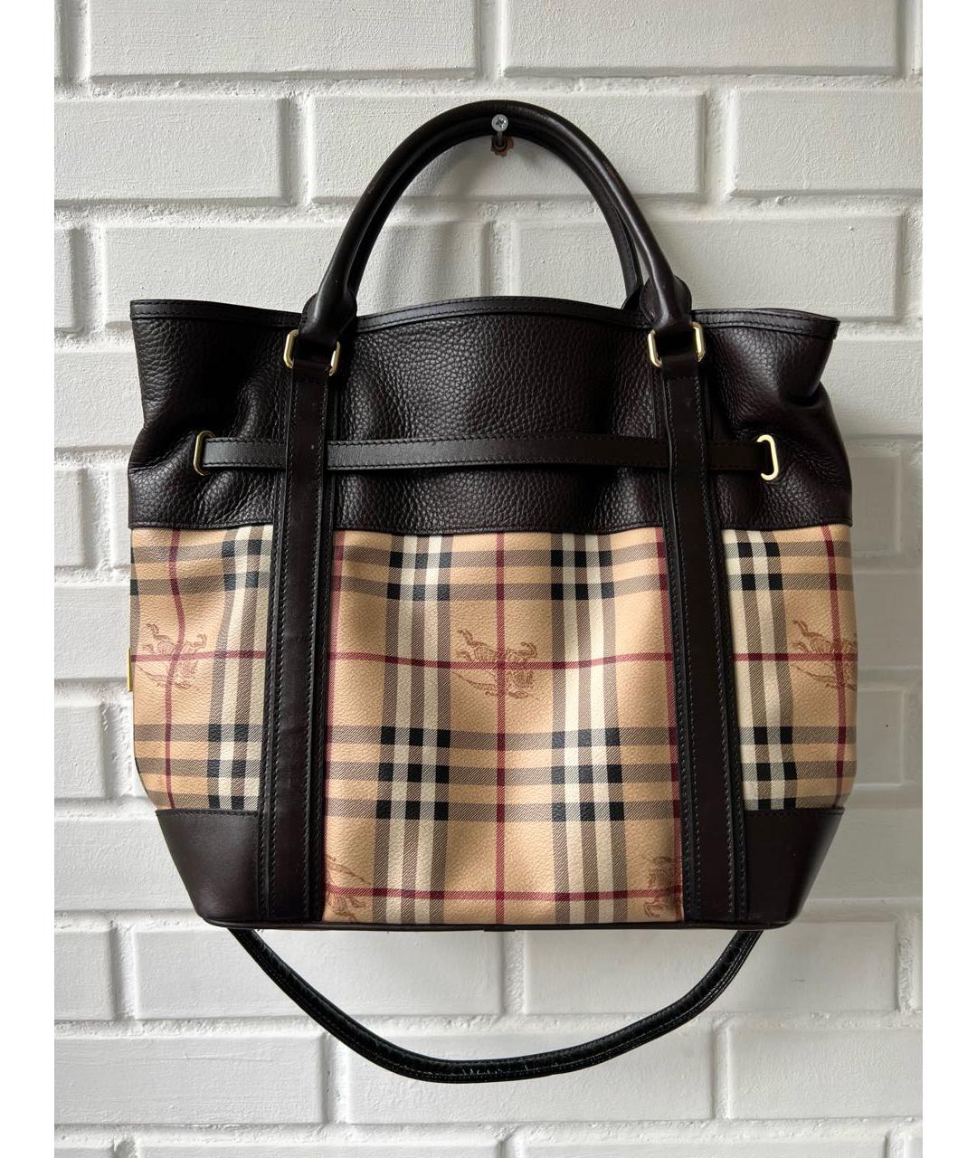 BURBERRY Коричневая кожаная сумка с короткими ручками, фото 2