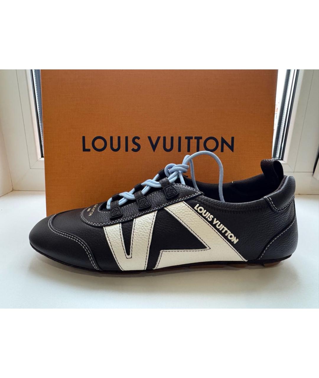 LOUIS VUITTON Коричневые кожаные кроссовки, фото 2