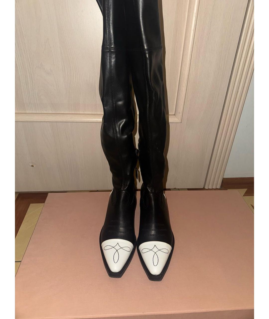 MIU MIU Черные кожаные ботфорты, фото 2