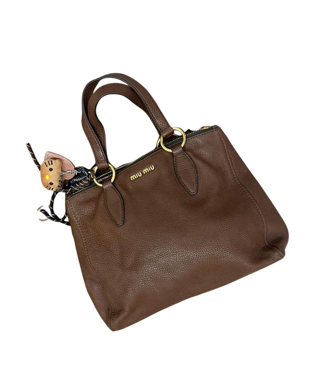 MIU MIU Коричневая кожаная сумка с короткими ручками, фото 7