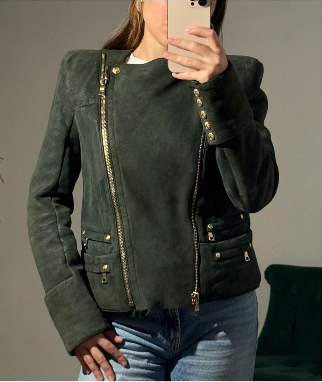 BALMAIN Зеленая кожаная куртка, фото 5