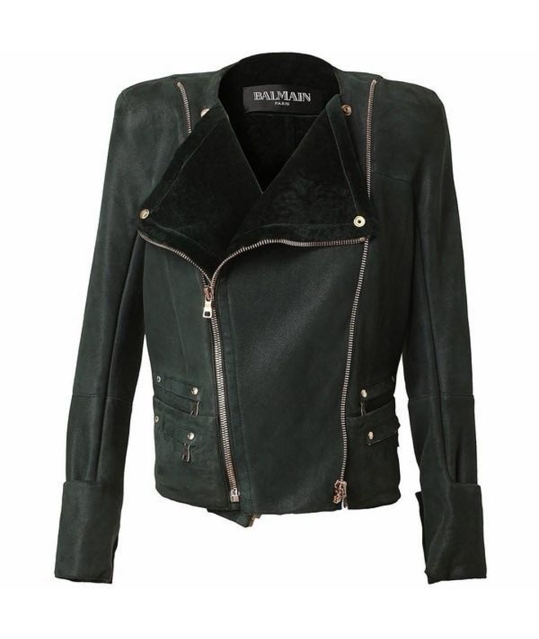 BALMAIN Зеленая кожаная куртка, фото 1