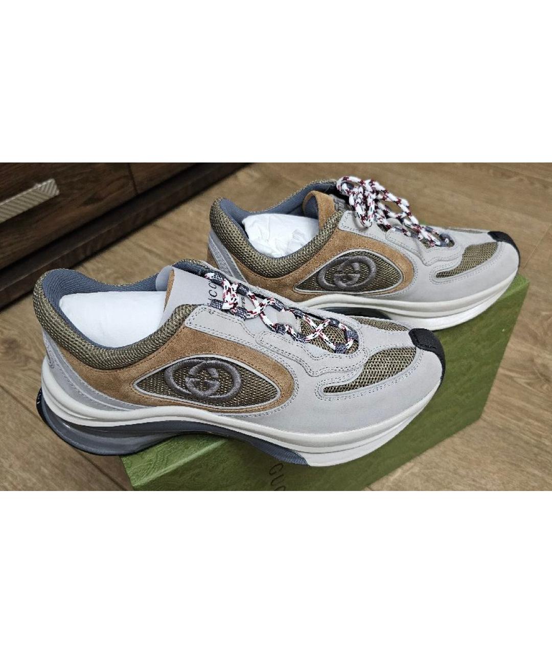 GUCCI Коричневые кожаные кроссовки, фото 10