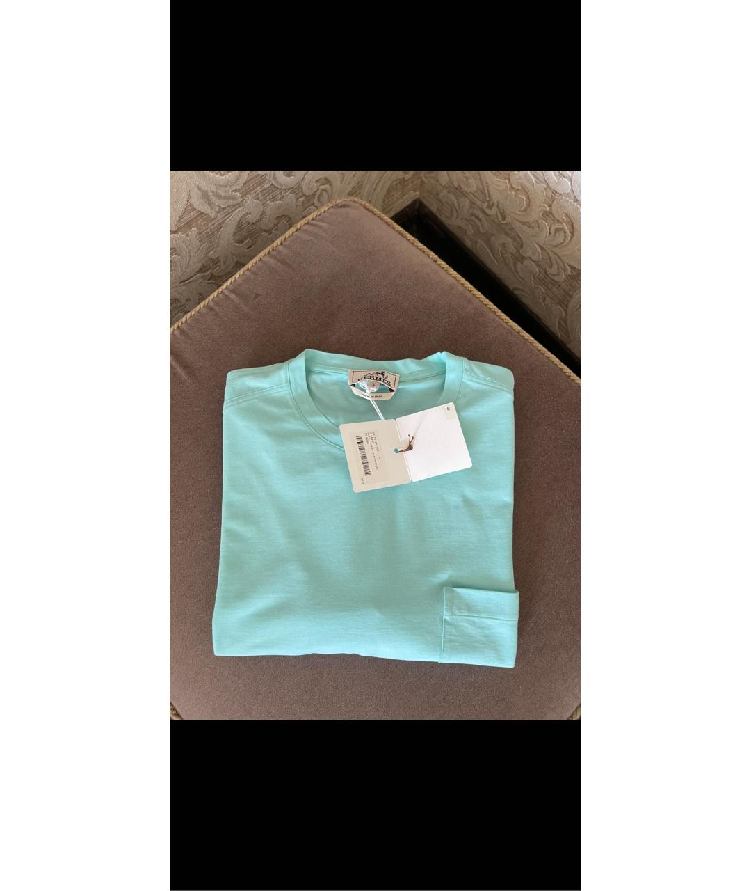 HERMES Бирюзовая хлопковая футболка, фото 2