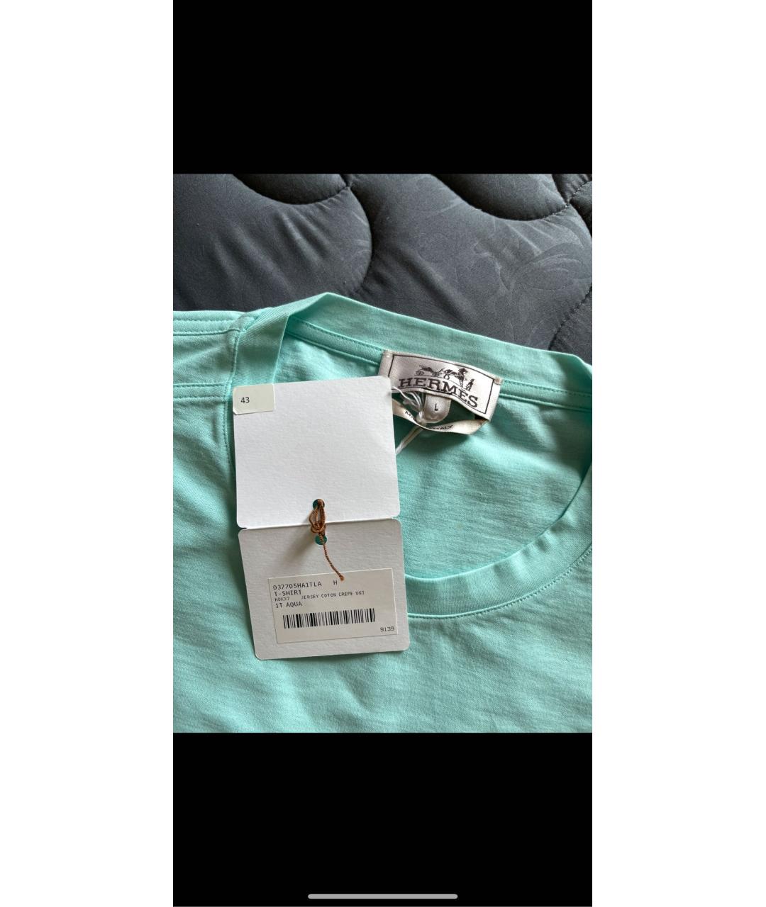 HERMES Бирюзовая хлопковая футболка, фото 4