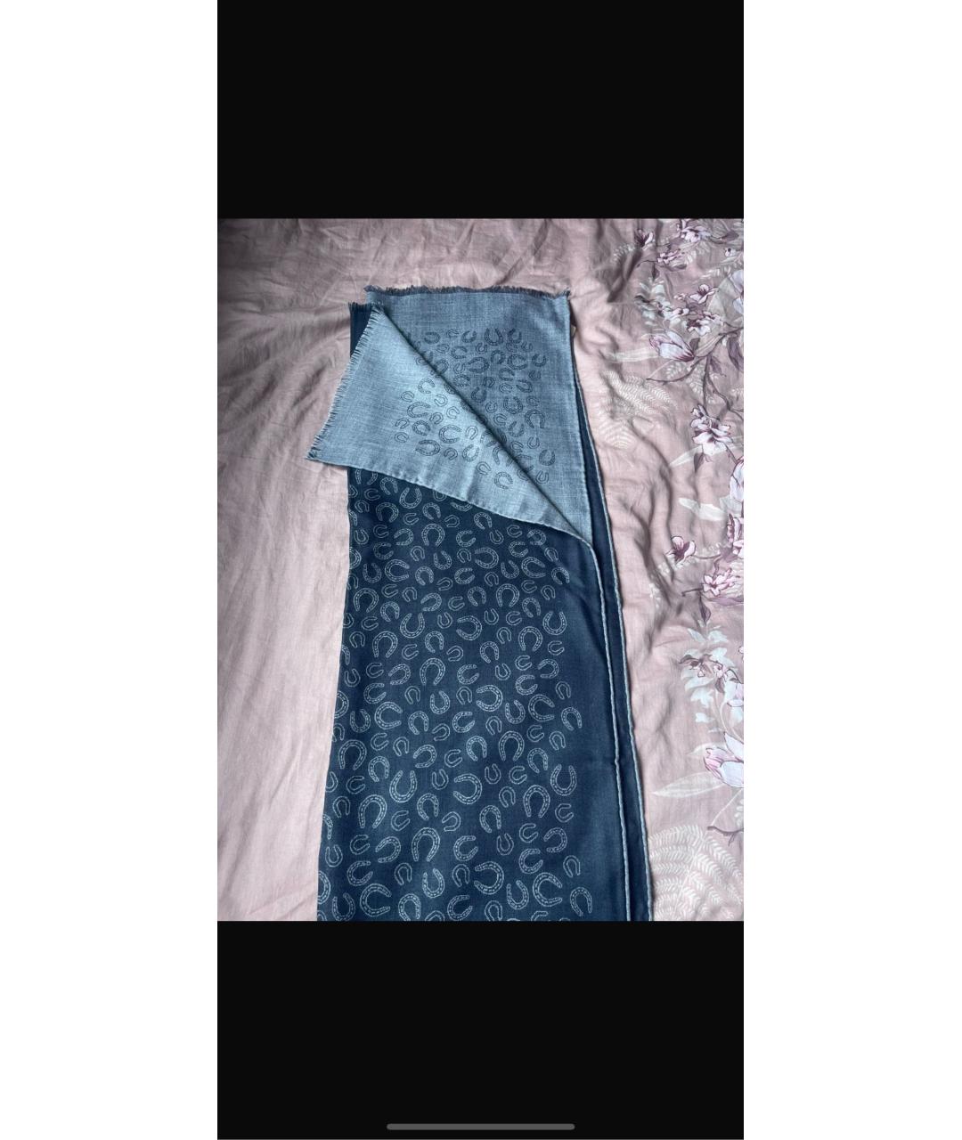 HERMES Синий кашемировый шарф, фото 4