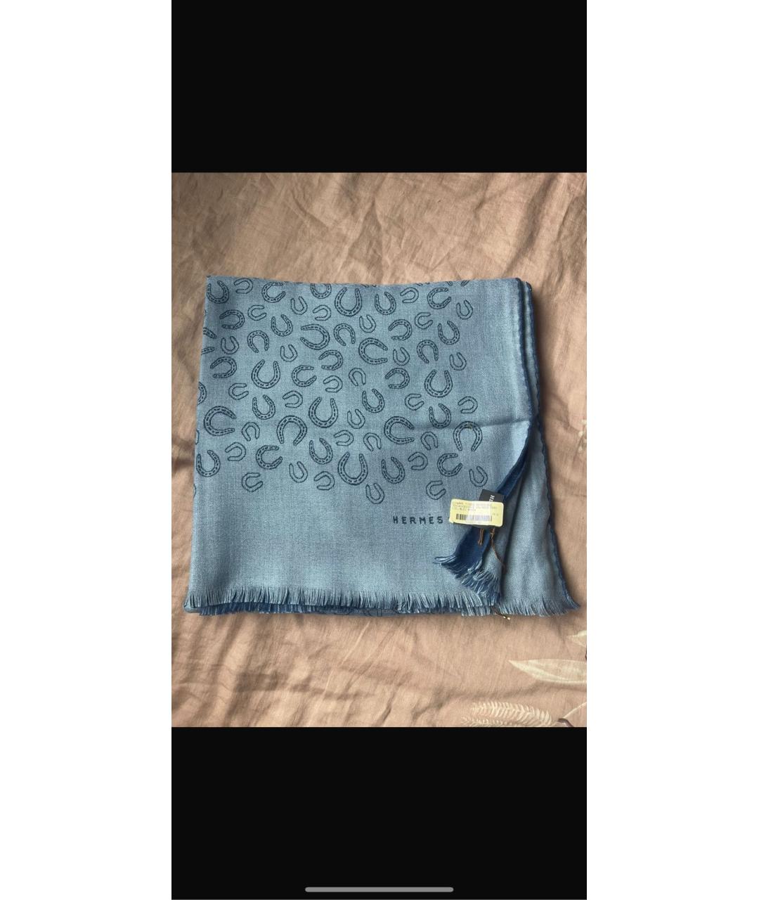HERMES Синий кашемировый шарф, фото 7