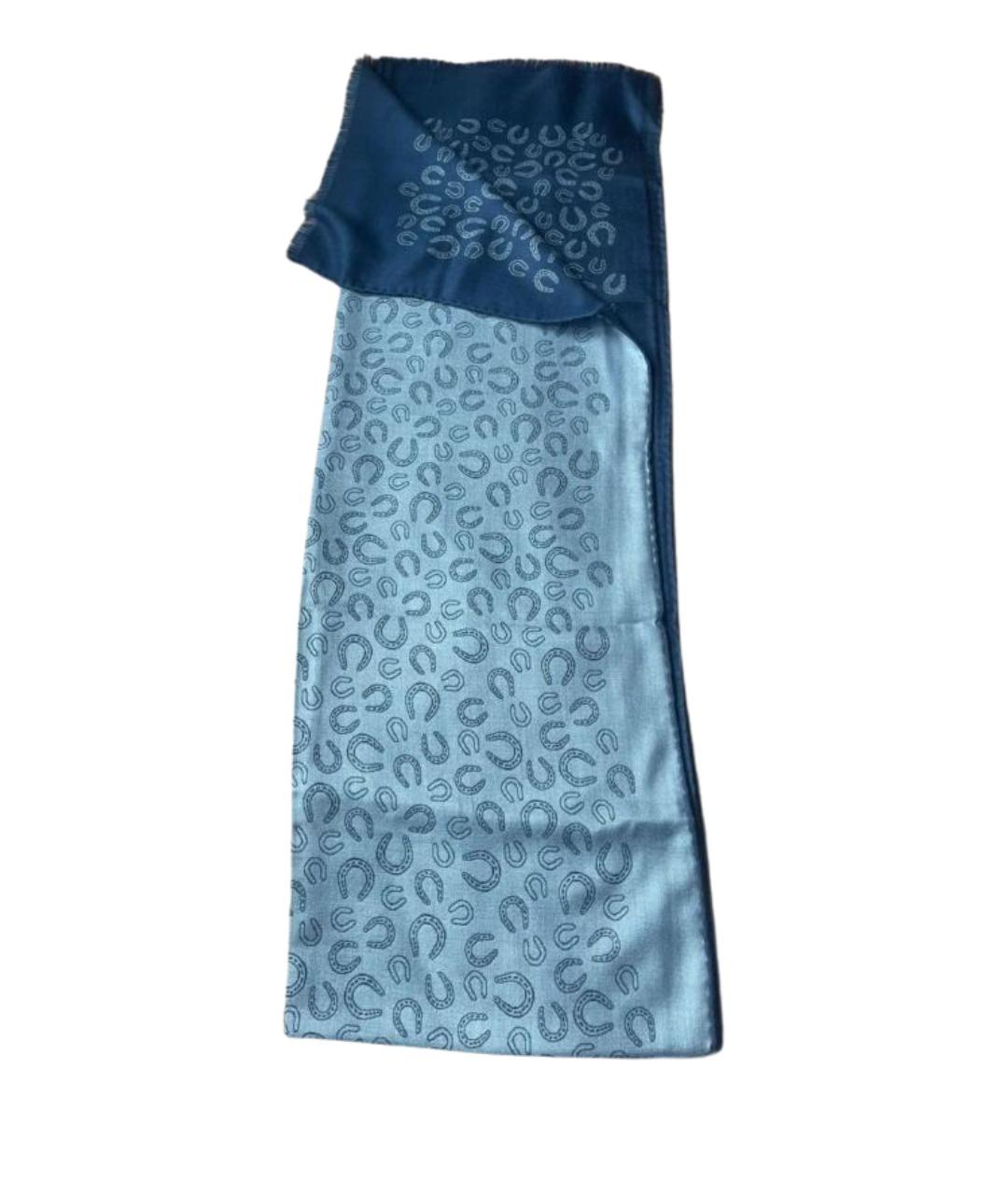 HERMES Синий кашемировый шарф, фото 1