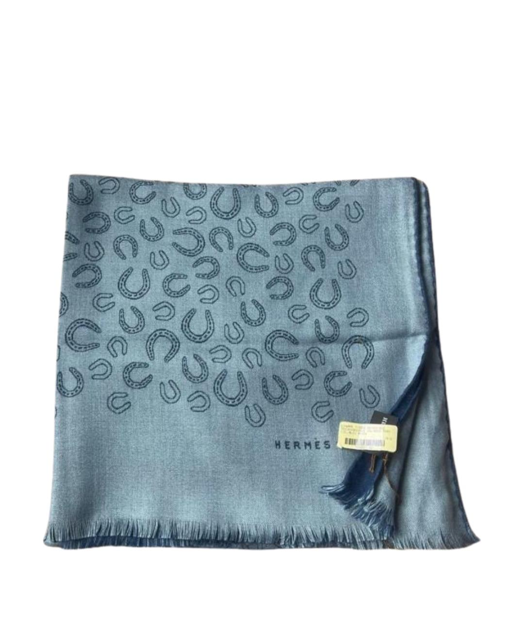 HERMES Синий кашемировый шарф, фото 2