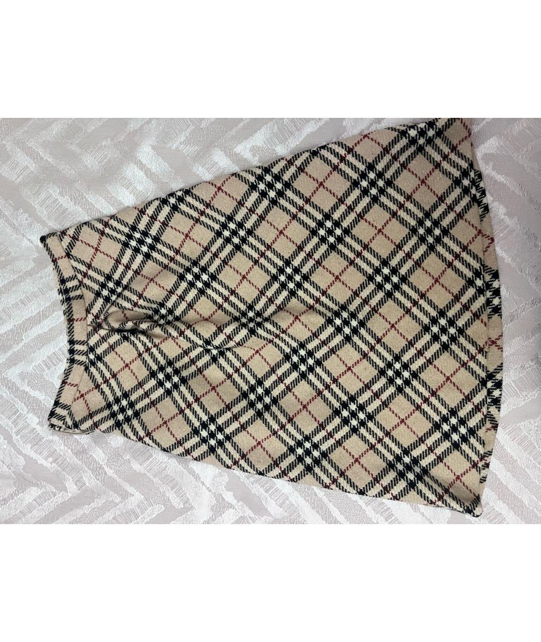 BURBERRY Бежевая шерстяная юбка миди, фото 3