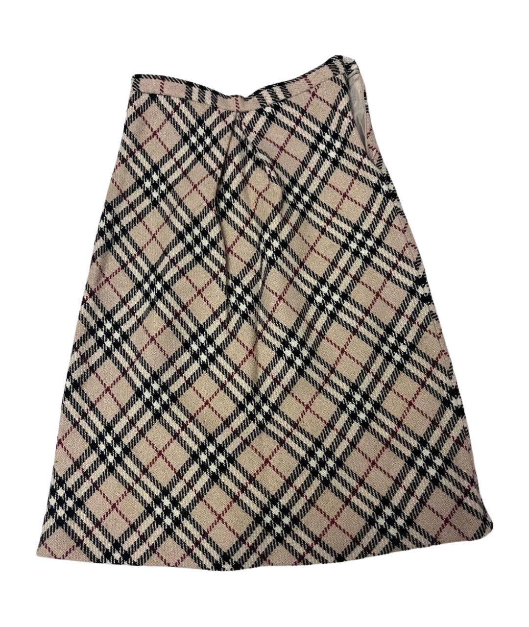 BURBERRY Бежевая шерстяная юбка миди, фото 1