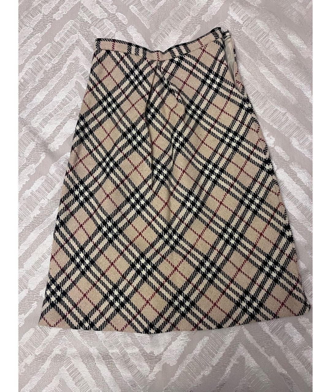 BURBERRY Бежевая шерстяная юбка миди, фото 6