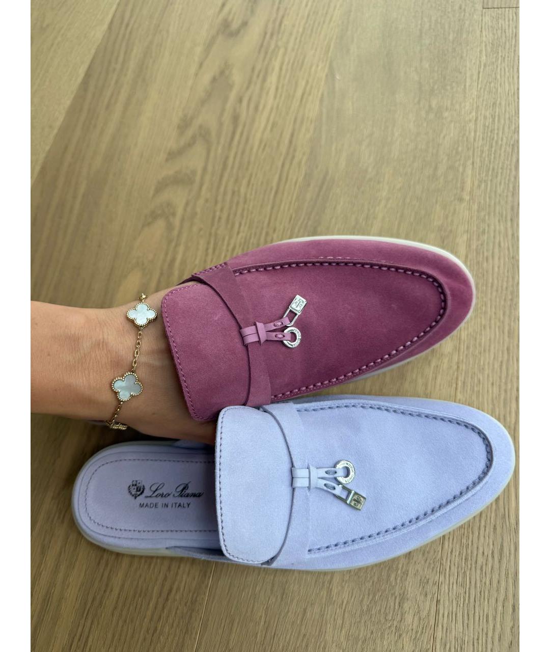 LORO PIANA Фиолетовые замшевые мюли, фото 6