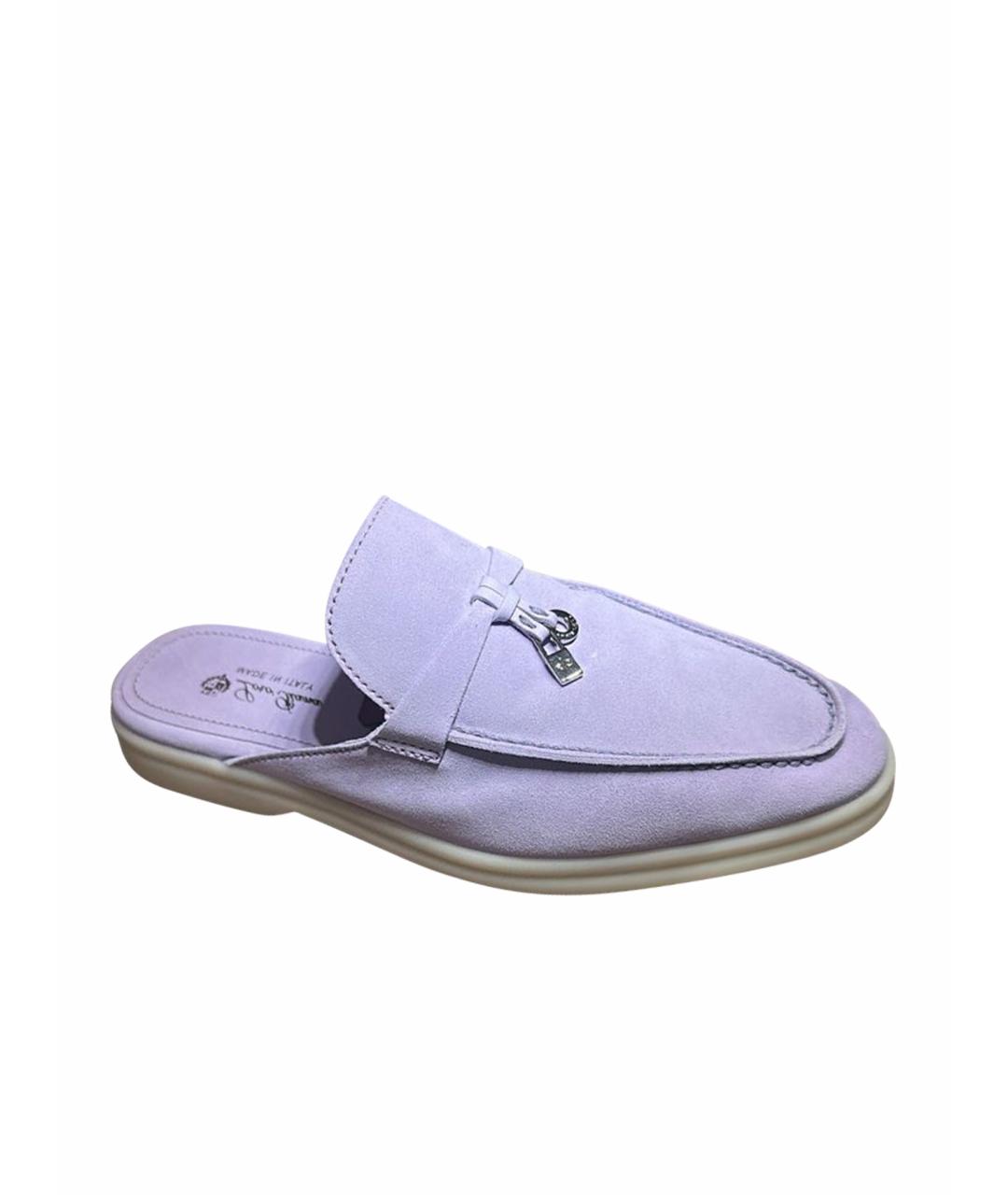 LORO PIANA Фиолетовые замшевые мюли, фото 1