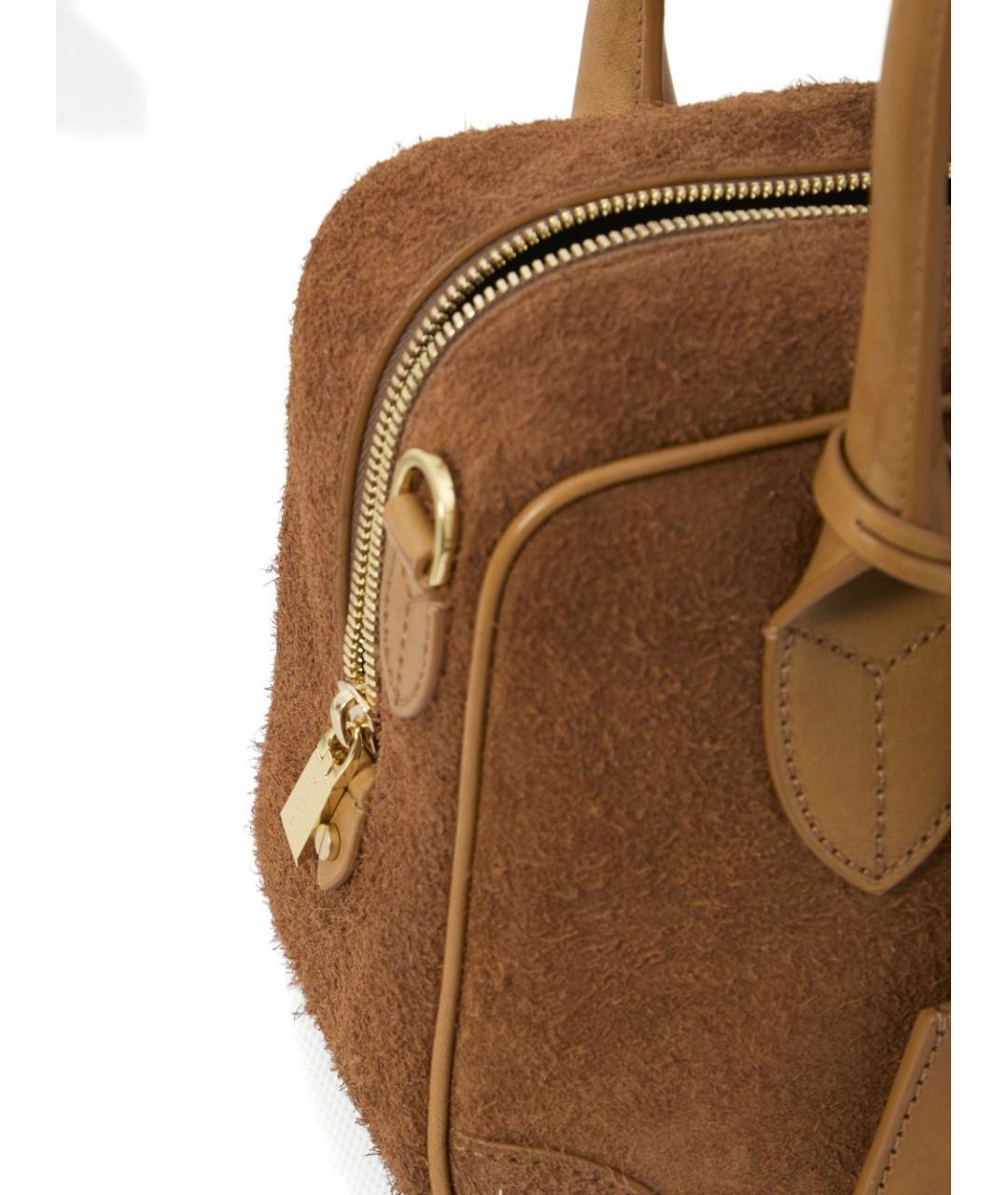 GOLDEN GOOSE DELUXE BRAND Коричневая замшевая сумка с короткими ручками, фото 3