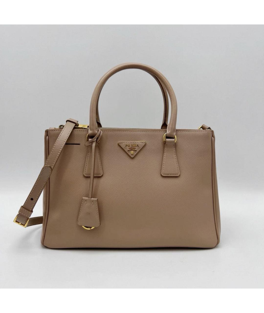 PRADA Бежевая кожаная сумка с короткими ручками, фото 5